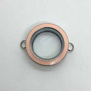 Origami Owl Living Locket Silver & Cream Pink Enamel Sz Small | 1.2”